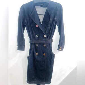 NWOT Designer denim trench dress with gold buttons